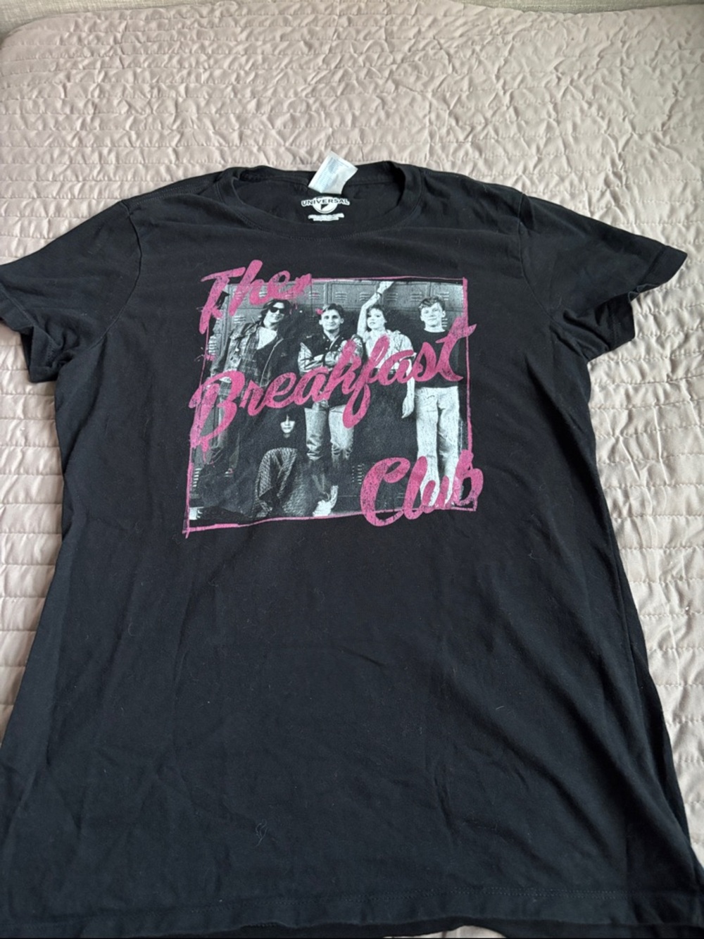 Universal Black Tee with Pink & Grayscale Breakfast Club Photo